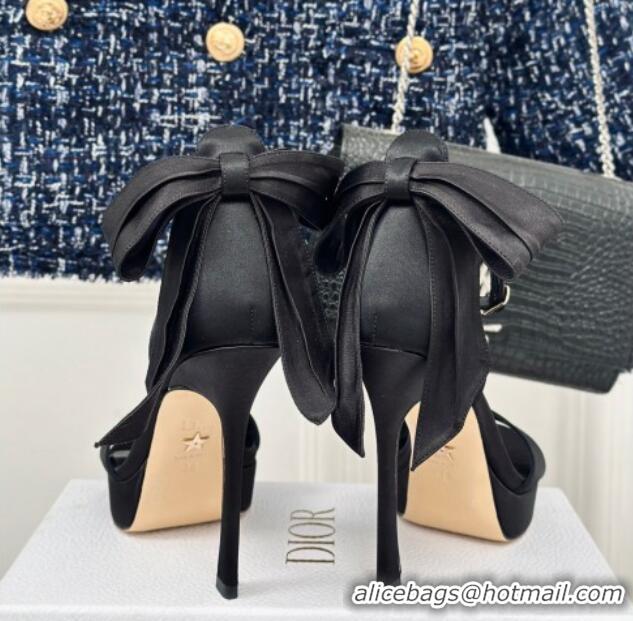 Good Looking Dior Mlle Dior Heeled Platform Sandals 12cm in Satin with Bow Black 226078