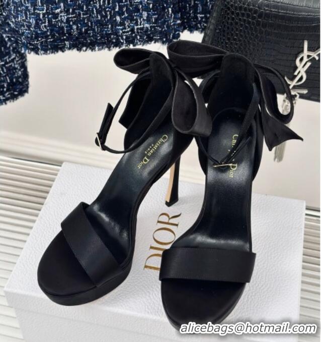 Good Looking Dior Mlle Dior Heeled Platform Sandals 12cm in Satin with Bow Black 226078