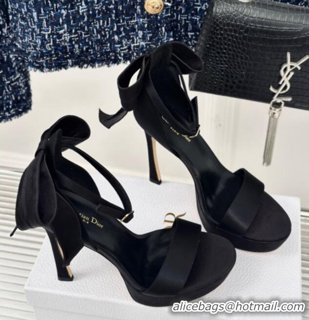 Good Looking Dior Mlle Dior Heeled Platform Sandals 12cm in Satin with Bow Black 226078