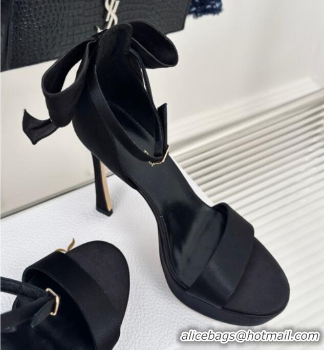 Good Looking Dior Mlle Dior Heeled Platform Sandals 12cm in Satin with Bow Black 226078