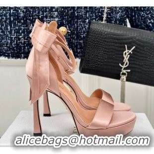 Buy Luxury Dior Mlle Dior Heeled Platform Sandals 12cm in Satin with Bow Rose Nude 226080