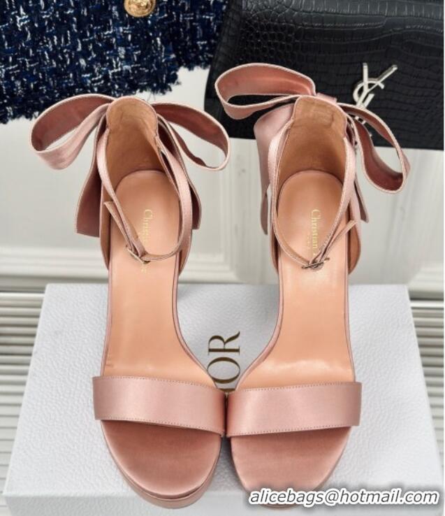 Buy Luxury Dior Mlle Dior Heeled Platform Sandals 12cm in Satin with Bow Rose Nude 226080