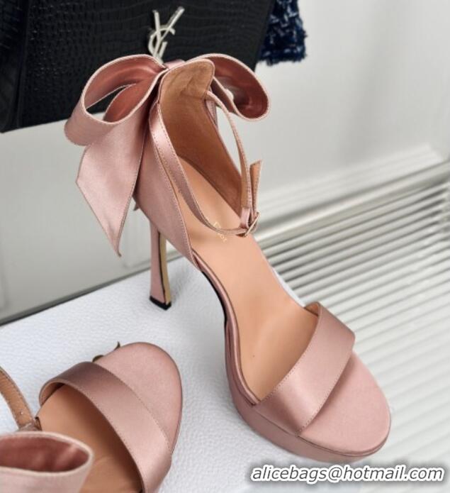 Buy Luxury Dior Mlle Dior Heeled Platform Sandals 12cm in Satin with Bow Rose Nude 226080