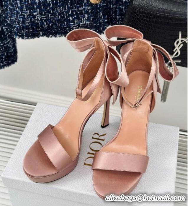 Buy Luxury Dior Mlle Dior Heeled Platform Sandals 12cm in Satin with Bow Rose Nude 226080