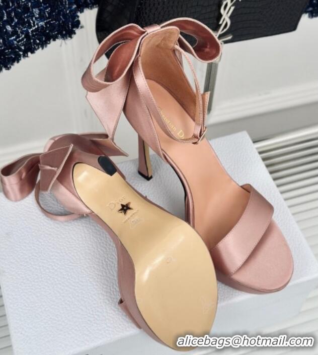 Buy Luxury Dior Mlle Dior Heeled Platform Sandals 12cm in Satin with Bow Rose Nude 226080