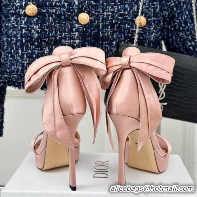 Buy Luxury Dior Mlle Dior Heeled Platform Sandals 12cm in Satin with Bow Rose Nude 226080