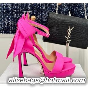 Grade Quality Dior Mlle Dior Heeled Platform Sandals 12cm in Satin with Bow Dark Pink 226081