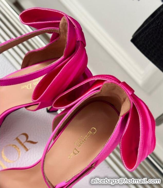 Grade Quality Dior Mlle Dior Heeled Platform Sandals 12cm in Satin with Bow Dark Pink 226081