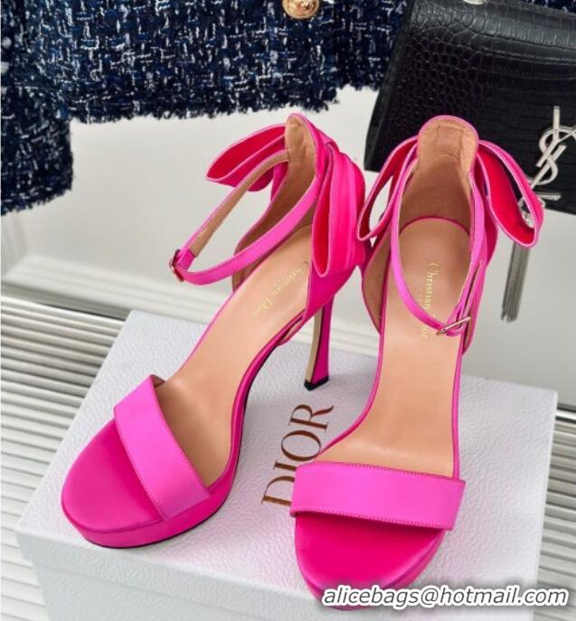 Grade Quality Dior Mlle Dior Heeled Platform Sandals 12cm in Satin with Bow Dark Pink 226081