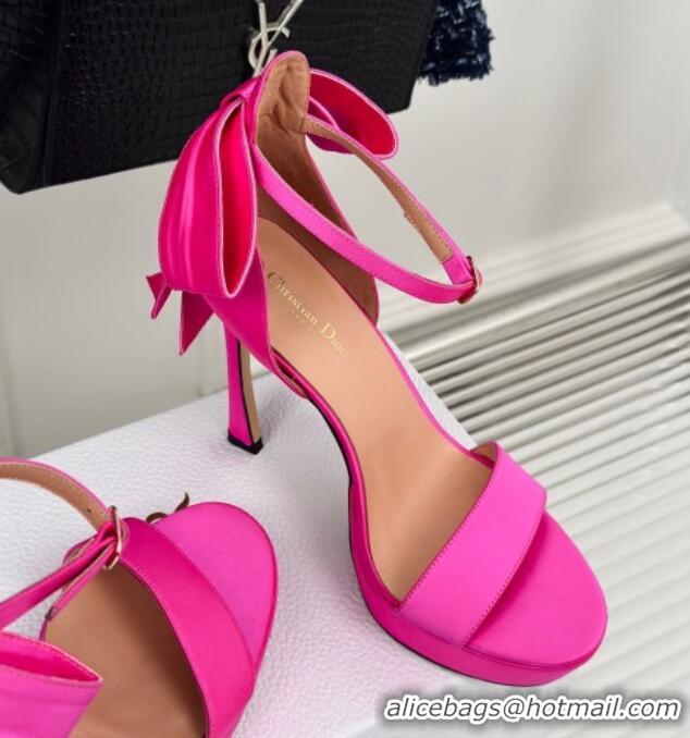 Grade Quality Dior Mlle Dior Heeled Platform Sandals 12cm in Satin with Bow Dark Pink 226081