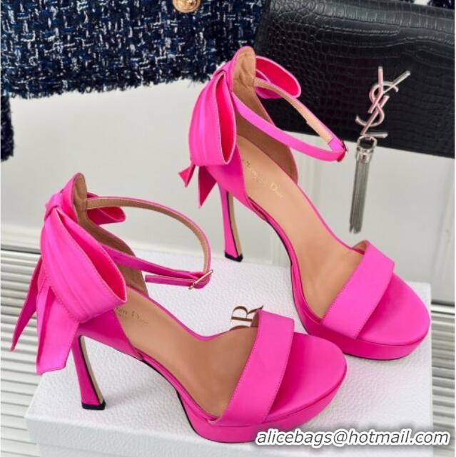 Grade Quality Dior Mlle Dior Heeled Platform Sandals 12cm in Satin with Bow Dark Pink 226081