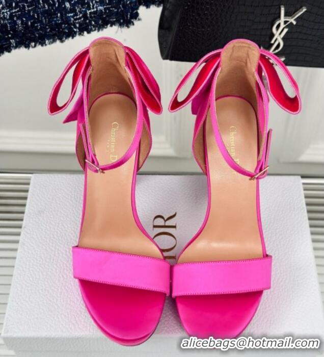 Grade Quality Dior Mlle Dior Heeled Platform Sandals 12cm in Satin with Bow Dark Pink 226081