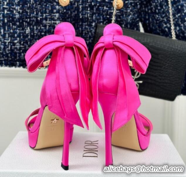 Grade Quality Dior Mlle Dior Heeled Platform Sandals 12cm in Satin with Bow Dark Pink 226081