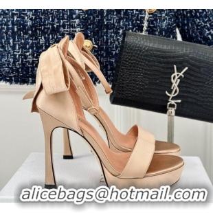 Pretty Style Dior Mlle Dior Heeled Platform Sandals 12cm in Satin with Bow Beige 226082