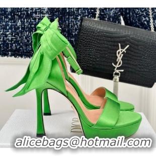 Stylish Dior Mlle Dior Heeled Platform Sandals 12cm in Satin with Bow Green 226083