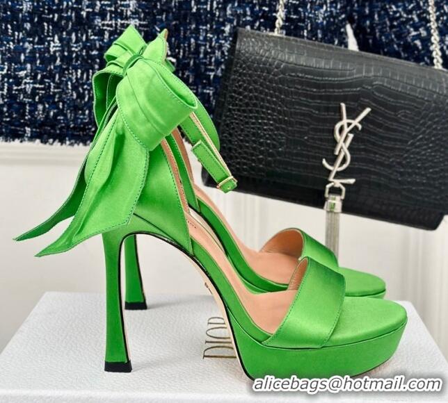 Stylish Dior Mlle Dior Heeled Platform Sandals 12cm in Satin with Bow Green 226083