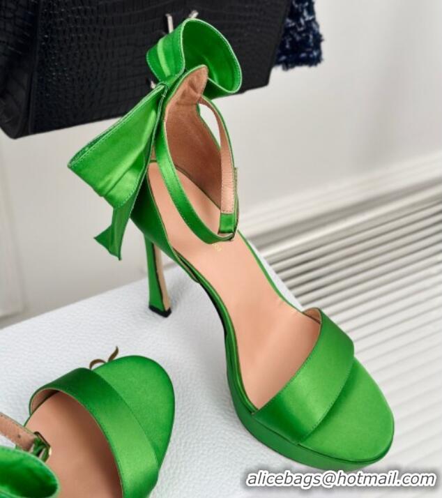 Stylish Dior Mlle Dior Heeled Platform Sandals 12cm in Satin with Bow Green 226083