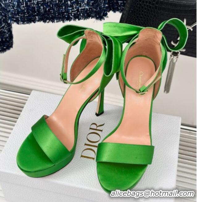 Stylish Dior Mlle Dior Heeled Platform Sandals 12cm in Satin with Bow Green 226083