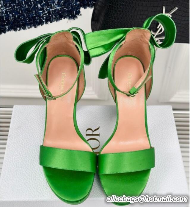 Stylish Dior Mlle Dior Heeled Platform Sandals 12cm in Satin with Bow Green 226083