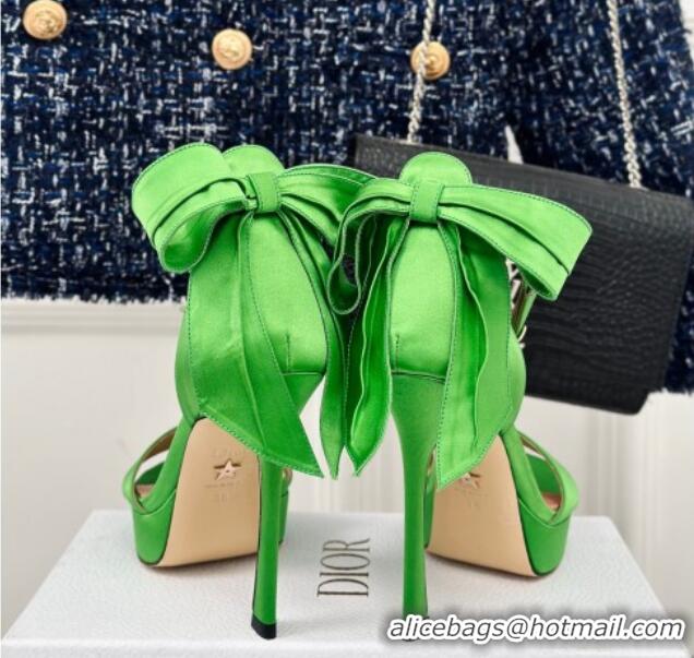 Stylish Dior Mlle Dior Heeled Platform Sandals 12cm in Satin with Bow Green 226083