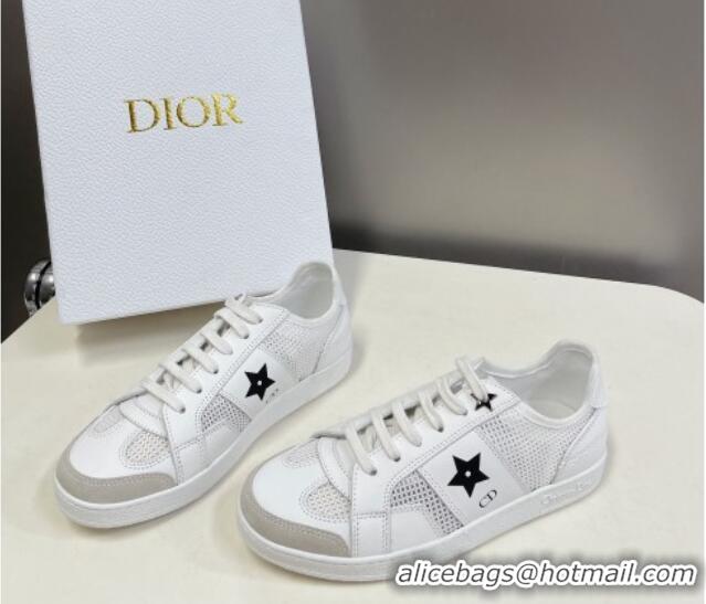 Charming Dior CD Star Calfskin and Mesh Sneakers White/Black 325136