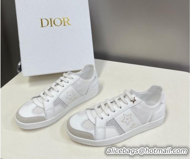 Fashion Dior CD Star Calfskin and Mesh Sneakers White/Grey 325137