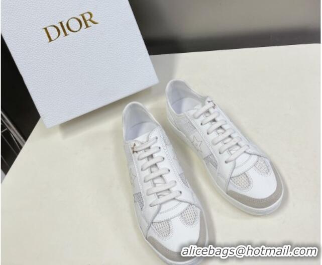 Fashion Dior CD Star Calfskin and Mesh Sneakers White/Grey 325137