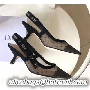 Low Price Dior J'Adior Slingback 6.5cm Pumps/Ballet Flat in Dotted Mesh with Crystals Black 325146