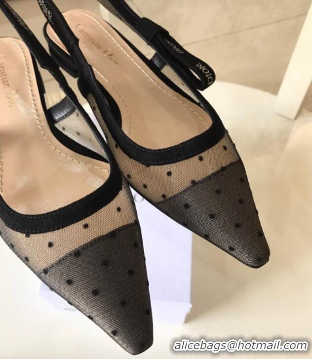 Low Price Dior J'Adior Slingback 6.5cm Pumps/Ballet Flat in Dotted Mesh with Crystals Black 325146