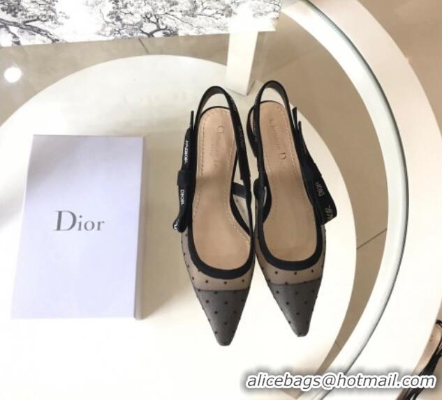 Low Price Dior J'Adior Slingback 6.5cm Pumps/Ballet Flat in Dotted Mesh with Crystals Black 325146