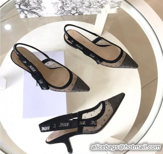 Low Price Dior J'Adior Slingback 6.5cm Pumps/Ballet Flat in Dotted Mesh with Crystals Black 325146