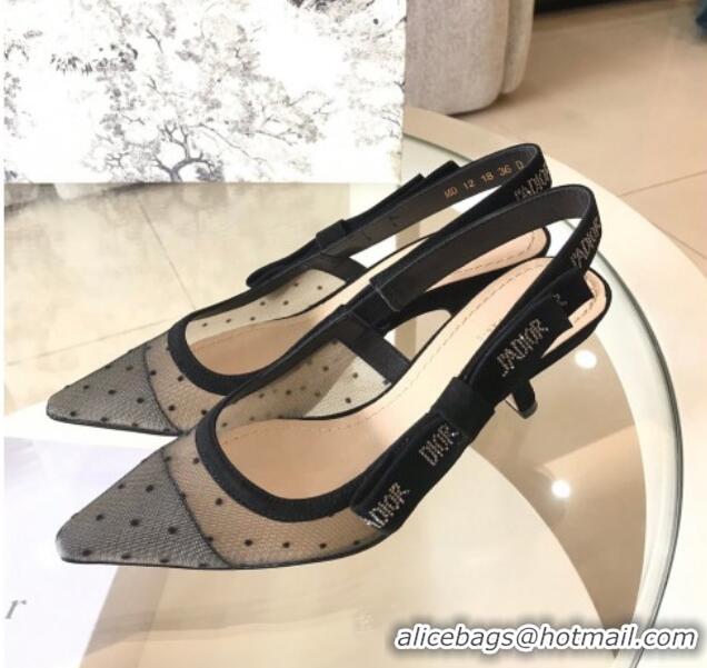 Low Price Dior J'Adior Slingback 6.5cm Pumps/Ballet Flat in Dotted Mesh with Crystals Black 325146