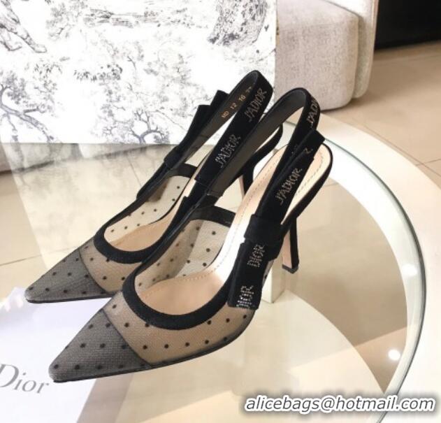 Low Price Dior J'Adior Slingback 6.5cm Pumps/Ballet Flat in Dotted Mesh with Crystals Black 325146