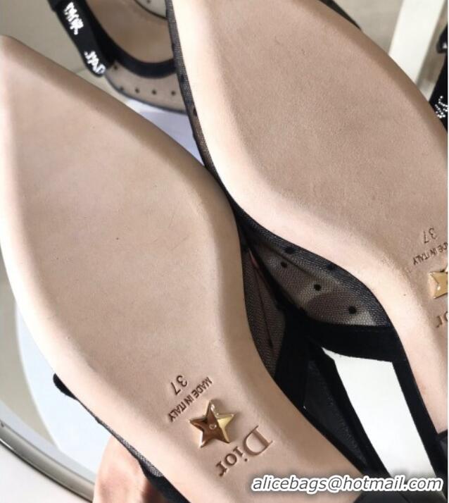 Low Price Dior J'Adior Slingback 6.5cm Pumps/Ballet Flat in Dotted Mesh with Crystals Black 325146