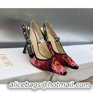 Luxury Dior J'Adior Slingback Pumps 9.5cm in White and Purple Embroidery 325143