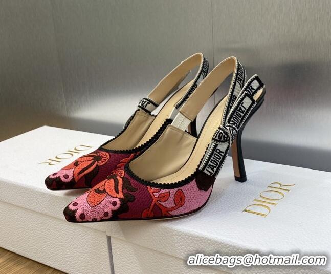 Luxury Dior J'Adior Slingback Pumps 9.5cm in White and Purple Embroidery 325143