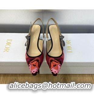 Luxurious Dior J'Adior Slingback Pumps 6.5cm in White and Purple Embroidery 325144