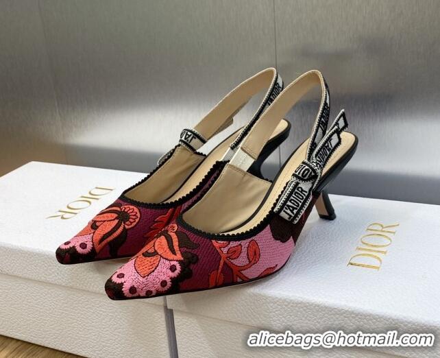 Luxurious Dior J'Adior Slingback Pumps 6.5cm in White and Purple Embroidery 325144