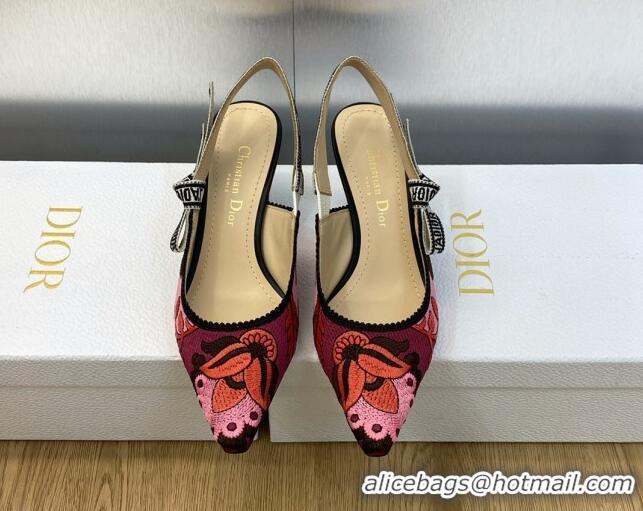 Luxurious Dior J'Adior Slingback Pumps 6.5cm in White and Purple Embroidery 325144