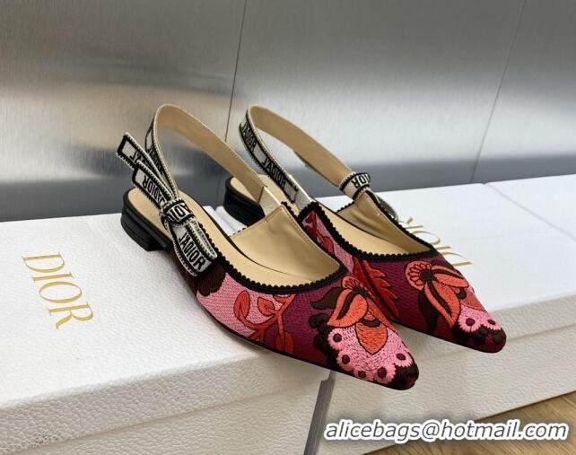 Duplicate Dior J'Adior Slingback Ballet Flat in White and Purple Embroidery 325145