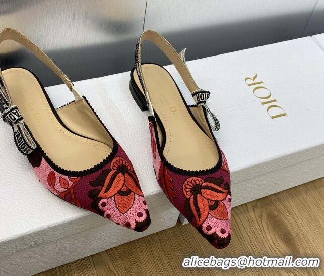 Duplicate Dior J'Adior Slingback Ballet Flat in White and Purple Embroidery 325145