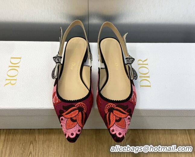 Duplicate Dior J'Adior Slingback Ballet Flat in White and Purple Embroidery 325145