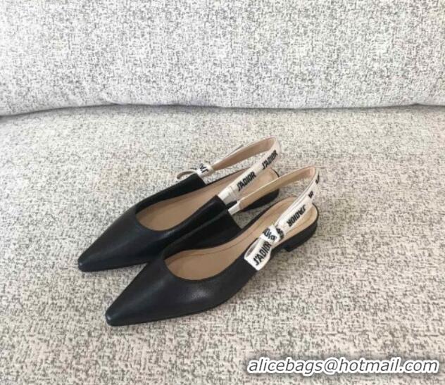 Sumptuous Dior J'Adior Slingback 6.5cm Pumps/Ballet Flat in Black Calfskin Leather 325150