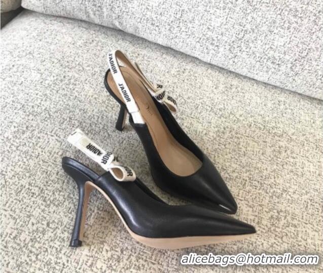 Sumptuous Dior J'Adior Slingback 6.5cm Pumps/Ballet Flat in Black Calfskin Leather 325150