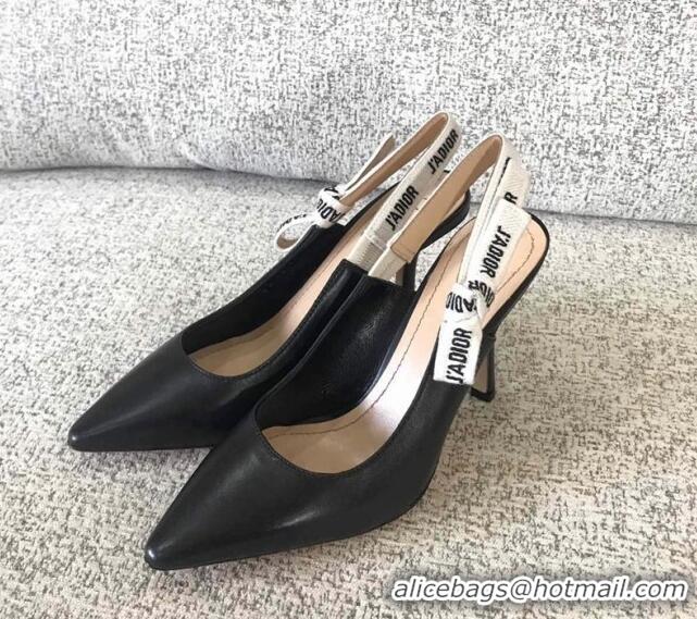 Sumptuous Dior J'Adior Slingback 6.5cm Pumps/Ballet Flat in Black Calfskin Leather 325150