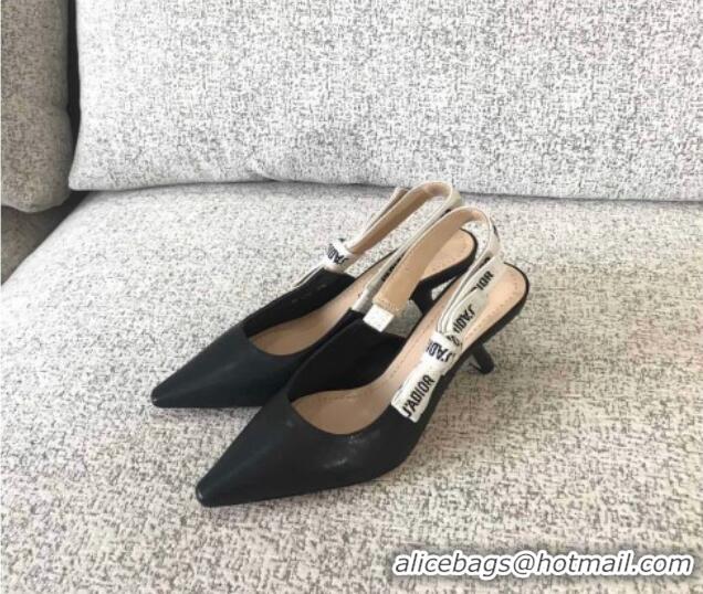 Sumptuous Dior J'Adior Slingback 6.5cm Pumps/Ballet Flat in Black Calfskin Leather 325150