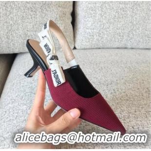 Stylish Dior J'Adior Slingback 6.5cm Pumps/Ballet Flat in Knit Fabric Burgundy 325153