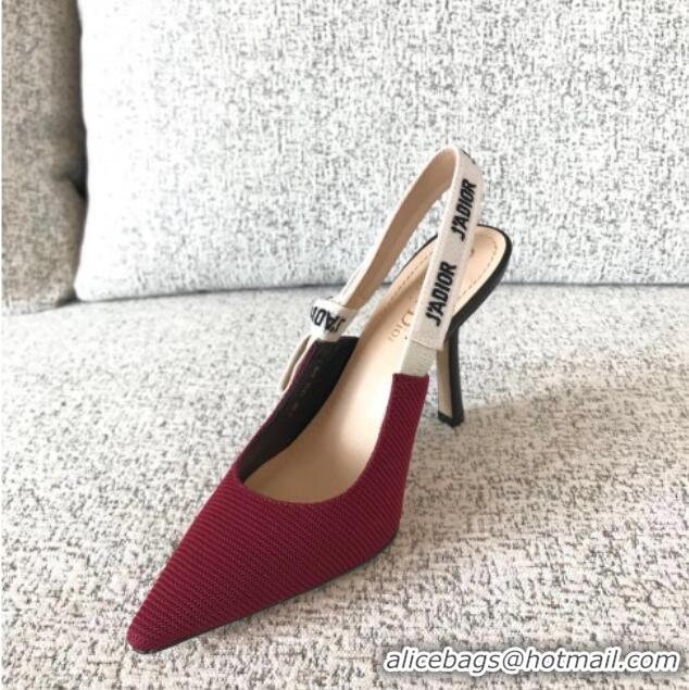 Stylish Dior J'Adior Slingback 6.5cm Pumps/Ballet Flat in Knit Fabric Burgundy 325153