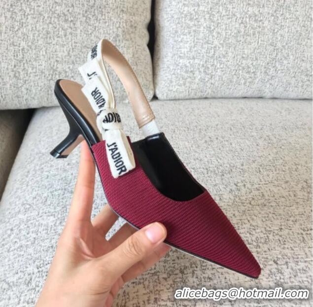 Stylish Dior J'Adior Slingback 6.5cm Pumps/Ballet Flat in Knit Fabric Burgundy 325153