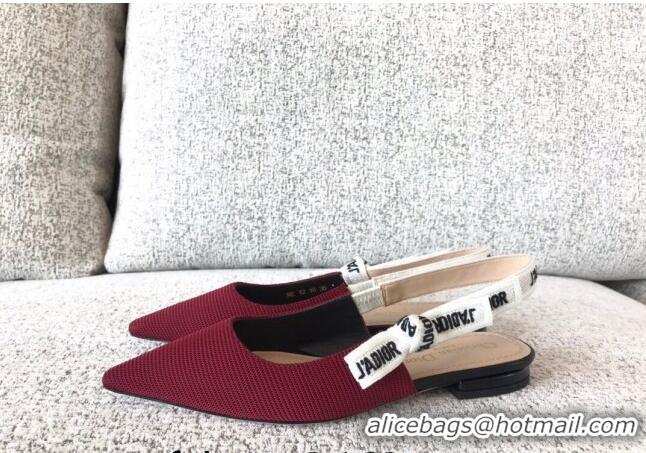 Stylish Dior J'Adior Slingback 6.5cm Pumps/Ballet Flat in Knit Fabric Burgundy 325153